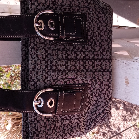 COACH C PRINT PURSE/BAG WITH LEATHER HANDLES - Picture 4 of 10